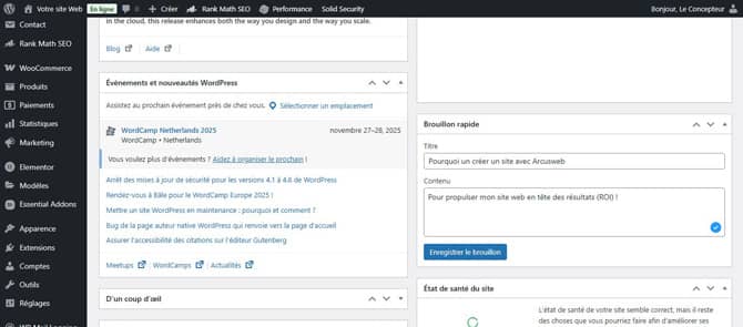 Page administration WordPress Arcusweb