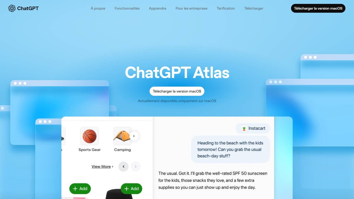 ChatGPT Atlas : page de téléchargement pour Mac OS (Crédit : capture ChatGPT)