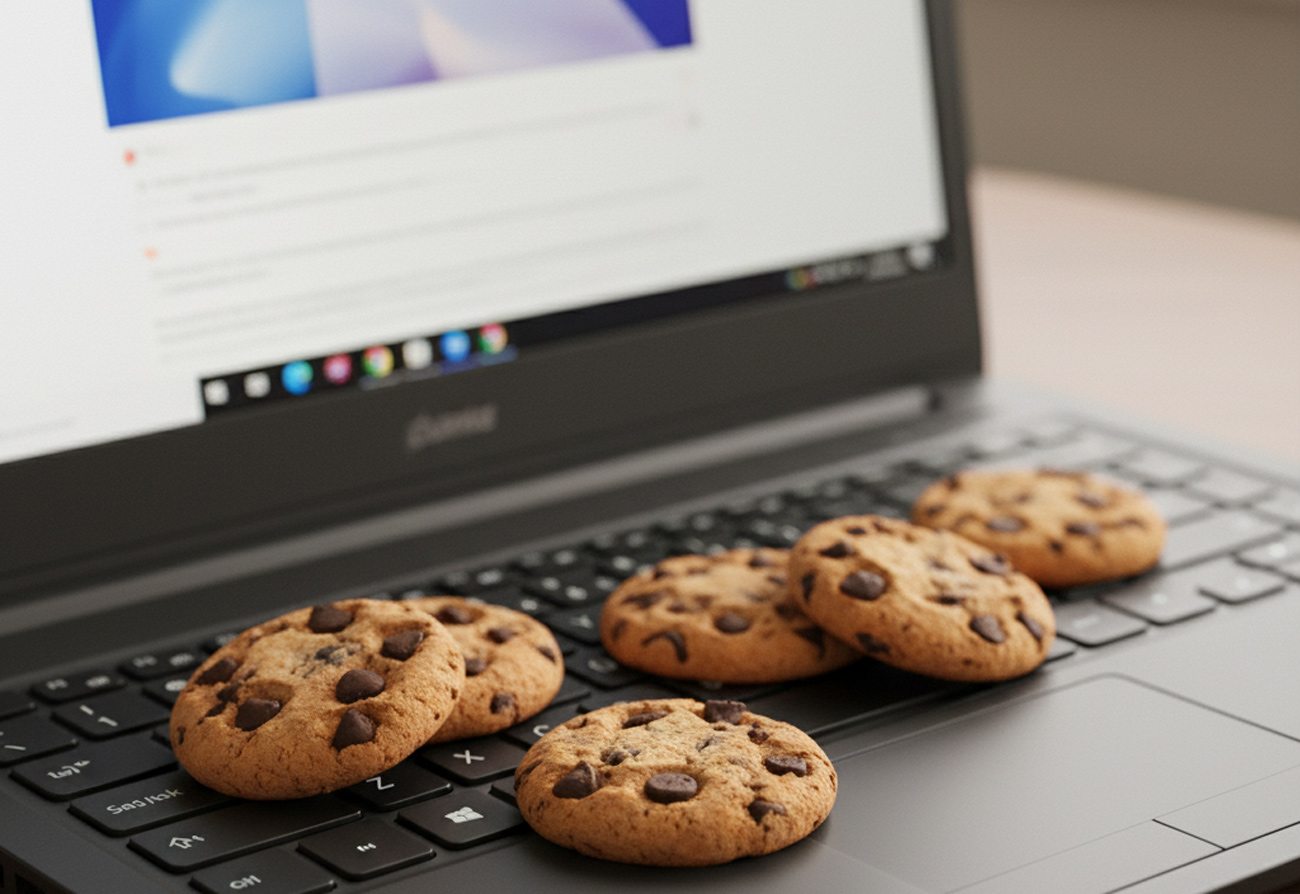 Des « cookies » sur un clavier de PC portable (Crédit : Alex.I)