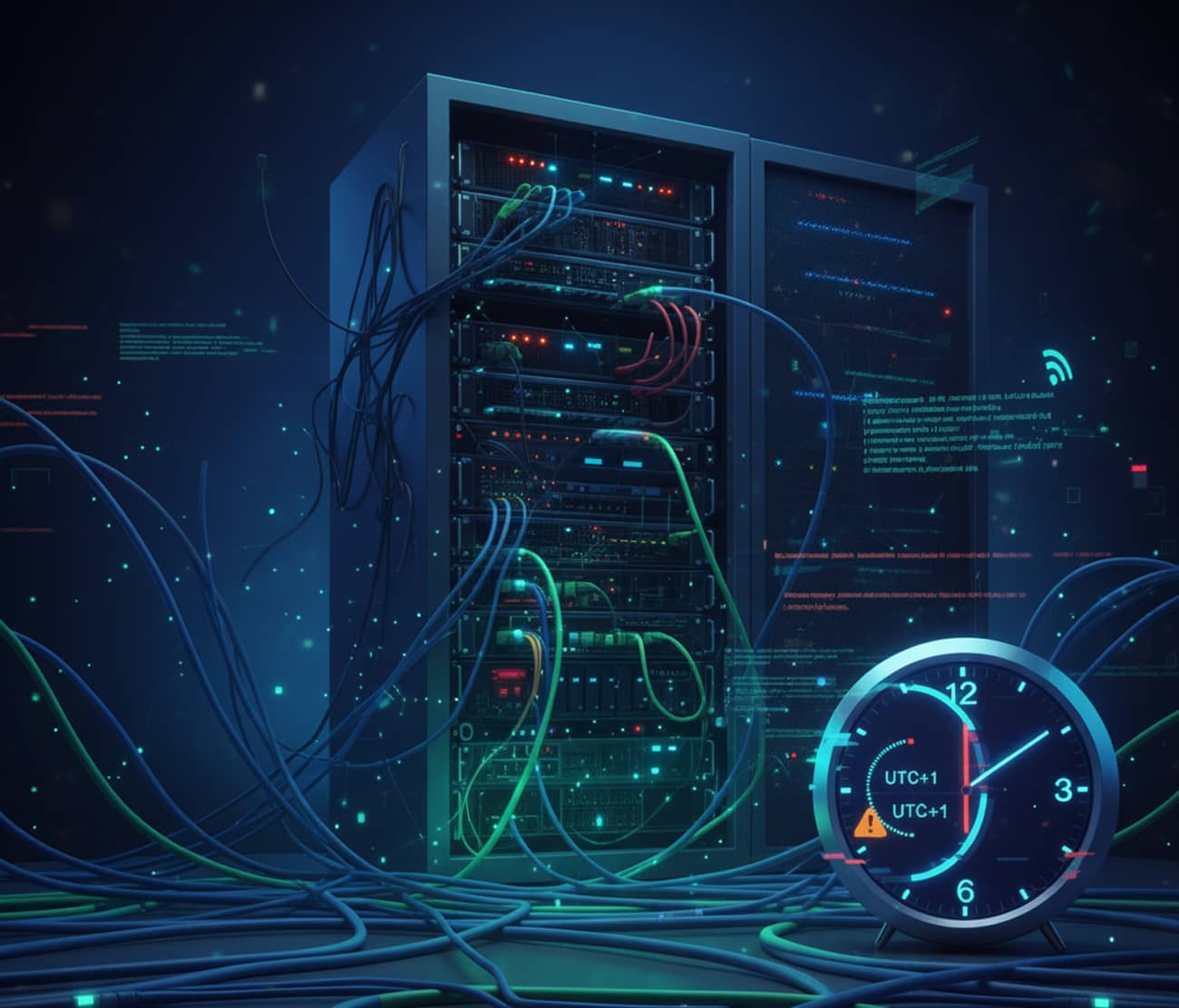 Passage à l’heure d’hiver sur une baie de serveur (Crédit : Alex.I)