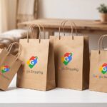 Des sacs en craft avec le logo Google Shopping (Crédit : Alex.I)